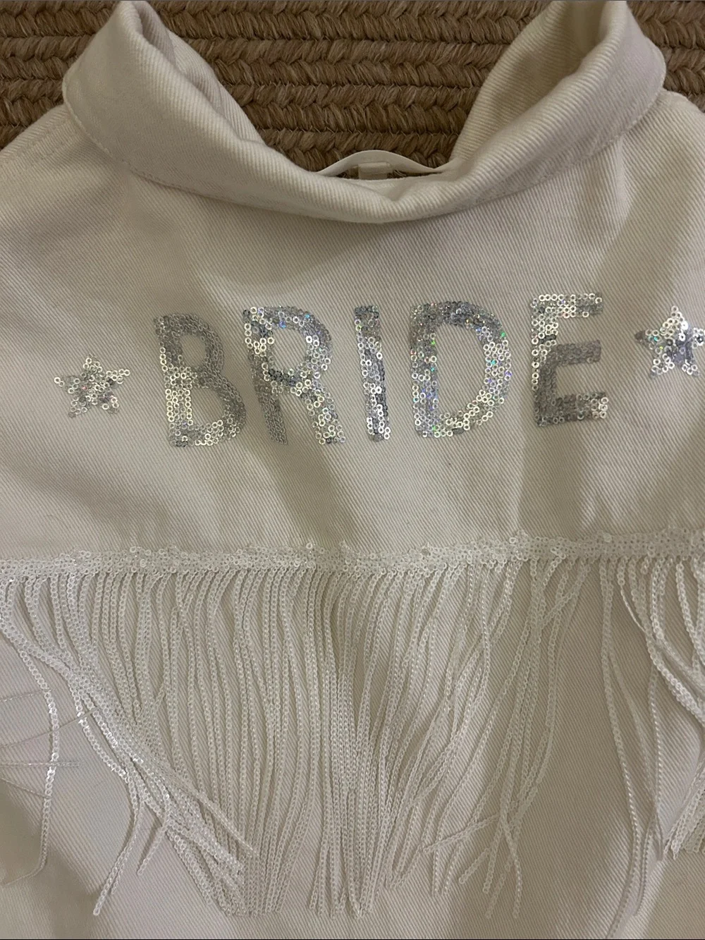 Altar’d State Bride white Jean jacket, size XS